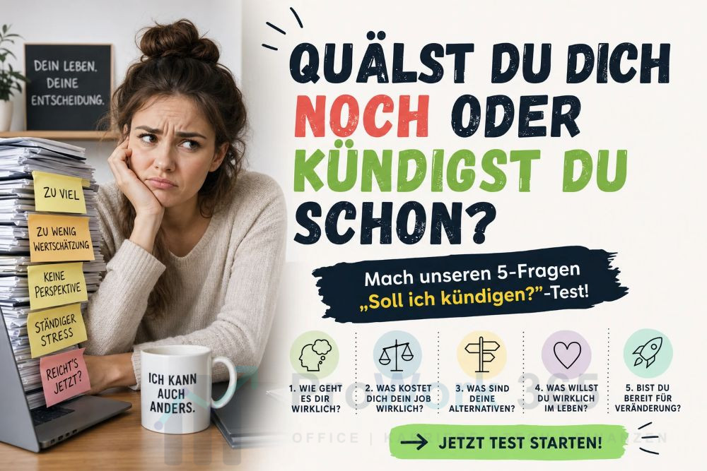 Quälst du dich noch oder kündigst du schon Mach unseren 5-Fragen-Soll ich kündigen-Test! Quälst du dich noch oder kündigst du schon Mach unseren 5-Fragen-Soll ich kündigen-Test!