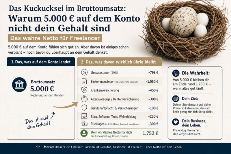 Warum 5.000 € auf dem Konto nicht dein Gehalt sind – Das wahre Netto für Freelancer Warum 5.000 € auf dem Konto nicht dein Gehalt sind – Das wahre Netto für Freelancer